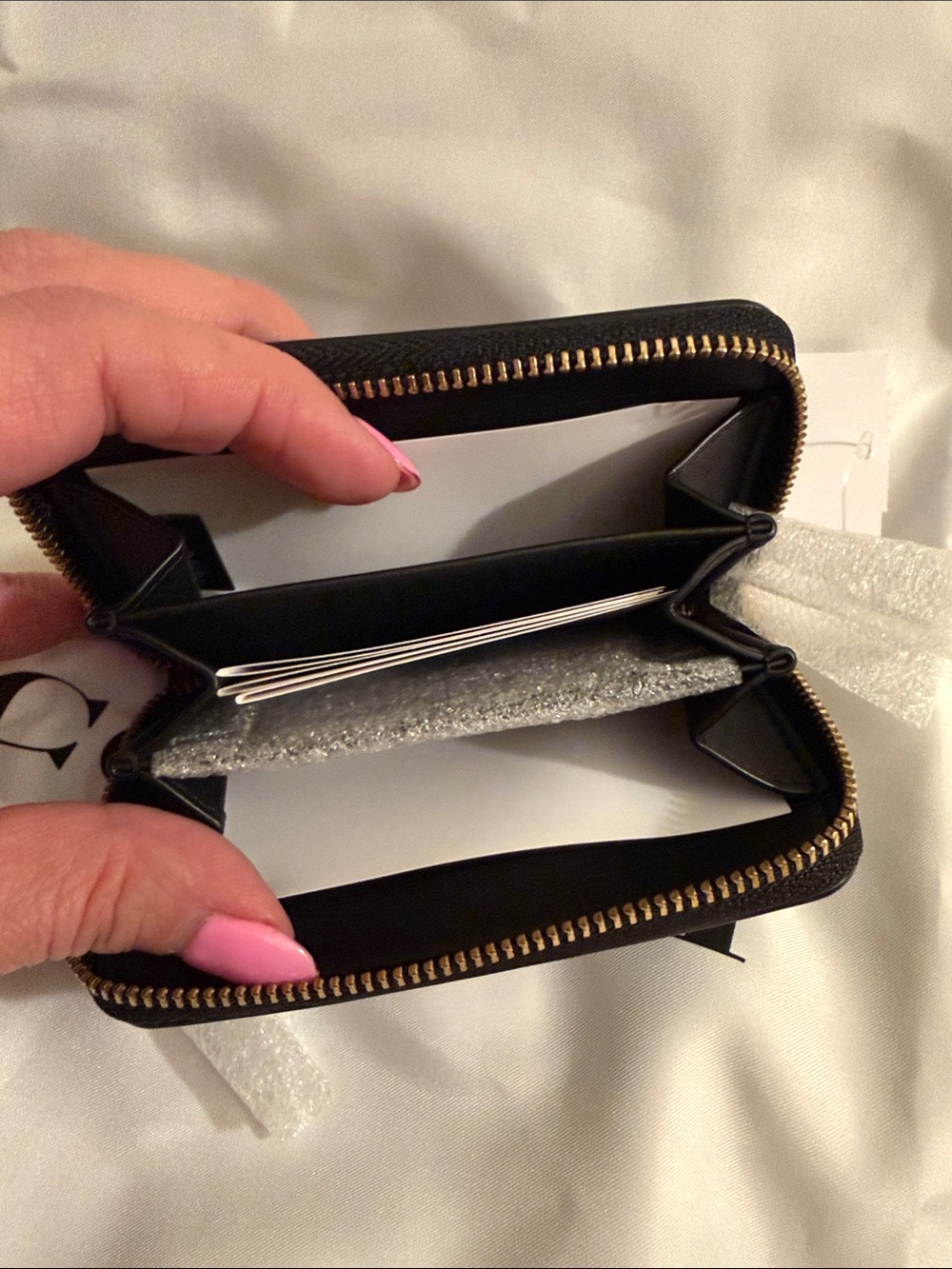 🖤💛Coach NWT Black Patent Leather Essential Small Zip Wallet with Brass Charms - Picture 8 of 9
